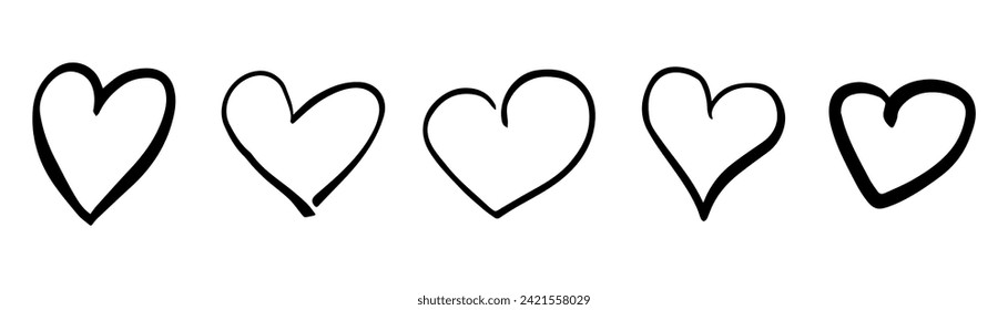 Heart doodle. Valentine day icons. Sketch drawing love hearts. Romantic wedding set. Stock Vector