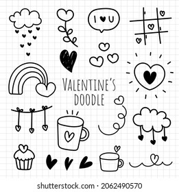 Herzdoodle, Valentinduft. Vektorgrafik