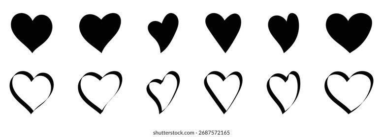 Conjunto de Vector de doodle de corazón. Dibuja a mano el elemento con el corazón en diversa forma. Elementos en el fondo blanco para el Anuncio, la decoración, el arte de la calle y los anuncios. Ilustración vectorial. EPS 10
