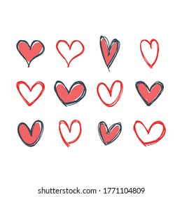 Heart doodles collection. Hand drawn hearts. Vector illustration set