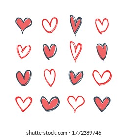 Heart doodles collection. Hand drawn hearts. Vector illustration set