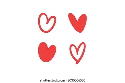 Heart doodles collection. Hand drawn set of love hearts.