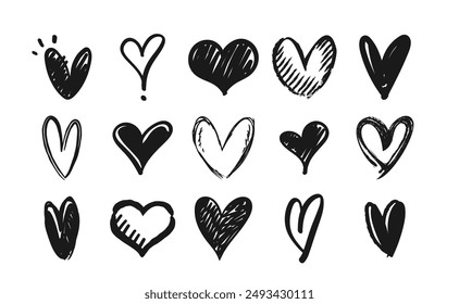 Heart doodles collection. Hand drawn hearts for romantic and love design.