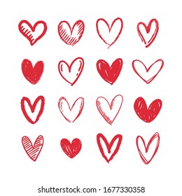 Heart doodles collection. Love symbol illustration. Hand drawn Hearts.