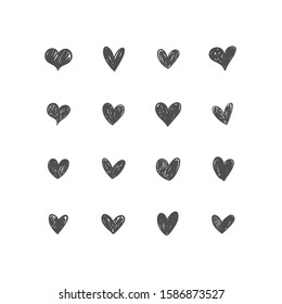 Heart doodles collection. Set of hand drawn hearts. Love illustrations.