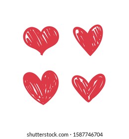 Heart doodles collection. Set of hand drawn hearts. Love illustrations.