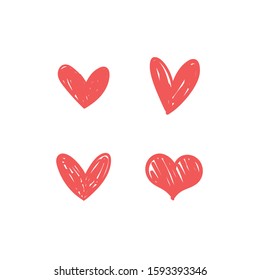 Heart doodles collection. Set of hand drawn hearts. Love illustrations.