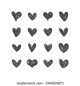 Heart doodles collection. Set of hand drawn hearts. Love illustrations.