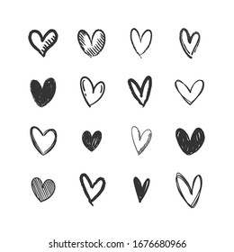 Heart doodles collection. Set of hand drawn isolated hearts. Love illustrations.