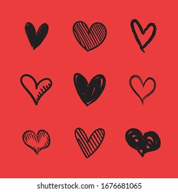 Heart doodles collection. Set of hand drawn isolated hearts. Love illustrations.
