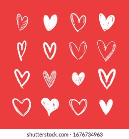 Heart doodles collection. Set of hand drawn isolated hearts. Love illustrations.
