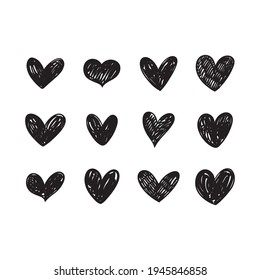 Heart doodles collection. Set of hand drawn hearts. Love symbol illustrations.