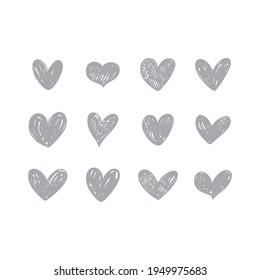 Heart doodles collection. Set of hand drawn hearts. Love symbol illustrations.