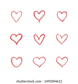 Heart doodles. Hand drawn collection of heart illustrations. Romance symbol sketches.