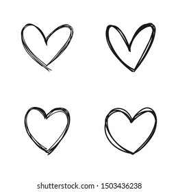 Heart doodles. Hand drawn collection of heart illustrations. Romance symbol sketches.