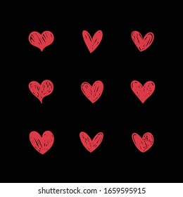 Heart doodles. Hand drawn hearts. Love symbol collection.