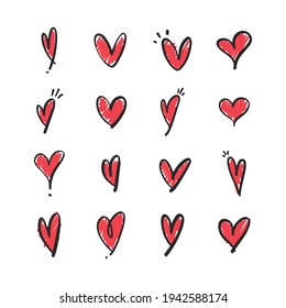 Heart doodles. Hand drawn hearts collection. Love illustration designs.