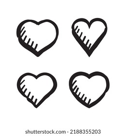 Heart doodles. Hand drawn hearts. Romance and love decorative elements in handmade style.