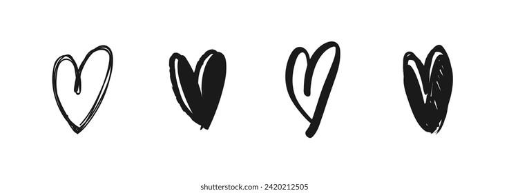 Heart doodles. Hand drawn hearts. Love symbol sketched.