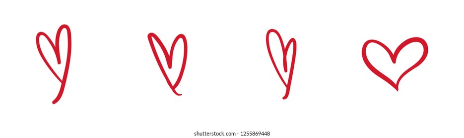 Heart doodles, hand drawn love icons, sketch hearts