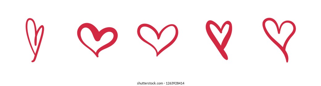 Heart doodles, hand drawn love icons, sketch hearts