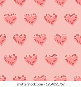 Heart doodles love seamless pattern valentines day. Hand drawn hearts background with pink pastel. Stylized heart seamless pattern. for T-Shirt, posters, textile, cart, wedding, valentine day etc.