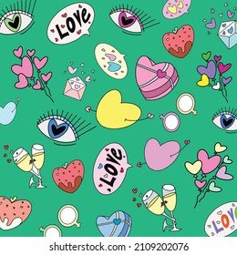 Patrón de garabatos cardíacos, ilustración de amor fondo dibujado a mano