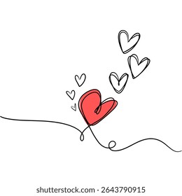 Heart doodles with red and black outlines expressing love and affection in a minimalist style
