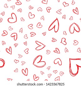 Heart doodles seamless pattern. Hand drawn background hearts texture.