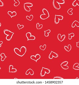 Heart doodles seamless pattern. Hand drawn hearts texture.