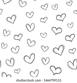 Heart doodles seamless pattern. Hand drawn hearts texture.