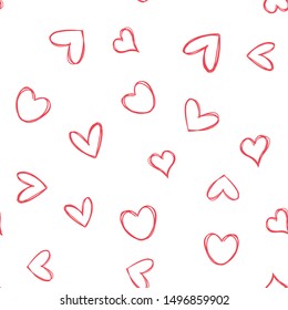 Heart doodles seamless pattern. Hand drawn hearts texture.
