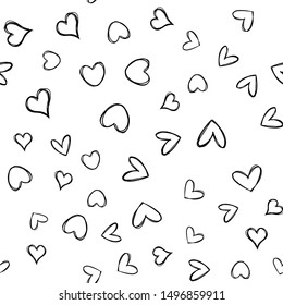 Heart doodles seamless pattern. Hand drawn hearts texture.