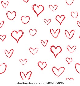 Heart doodles seamless pattern. Hand drawn hearts texture.