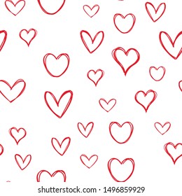 Heart doodles seamless pattern. Hand drawn hearts texture.