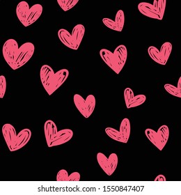 Heart doodles seamless pattern, hand drawn love texture.