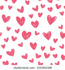 Heart doodles seamless pattern, hand drawn love texture.