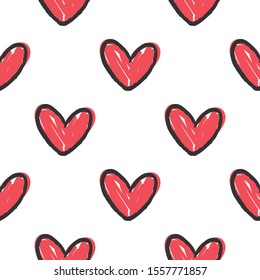 Heart doodles seamless pattern. Hand drawn love texture background.