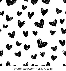 Heart doodles seamless pattern, hand drawn love texture.