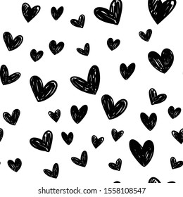 Heart doodles seamless pattern, hand drawn love texture.