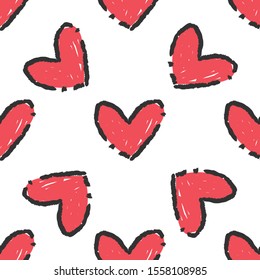 Heart doodles seamless pattern. Hand drawn love texture background.