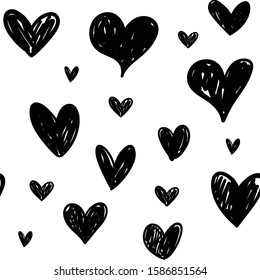 Heart doodles seamless pattern. Hand drawn hearts texture. Love background for valentine's day.