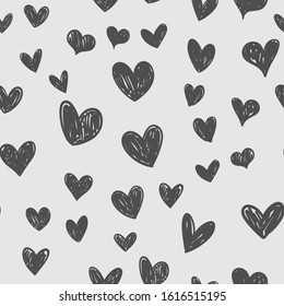 Heart doodles seamless pattern. Hand drawn love symbols, valentine's day hearts texture.