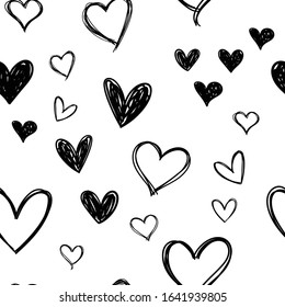 Heart doodles seamless pattern. Hand drawn valentine's day love hearts texture. 
