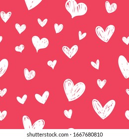 Heart doodles seamless pattern. Hand drawn hearts background.