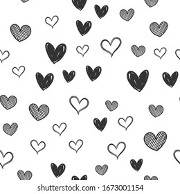 Doodles cardíacos sin fisuras. La textura del corazón dibujado a mano.