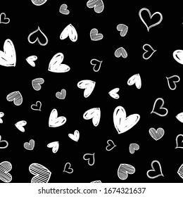 Herz doodles nahtloses Muster. Handgezeichnete Herzstruktur.