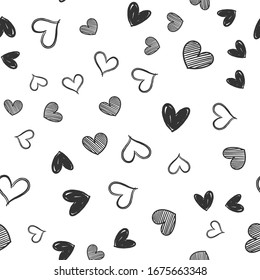 Heart doodles seamless pattern. Hand drawn hearts texture.