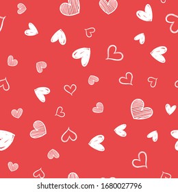 Heart doodles seamless pattern. Hand drawn hearts texture.