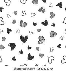 Heart doodles seamless pattern. Hand drawn hearts texture.